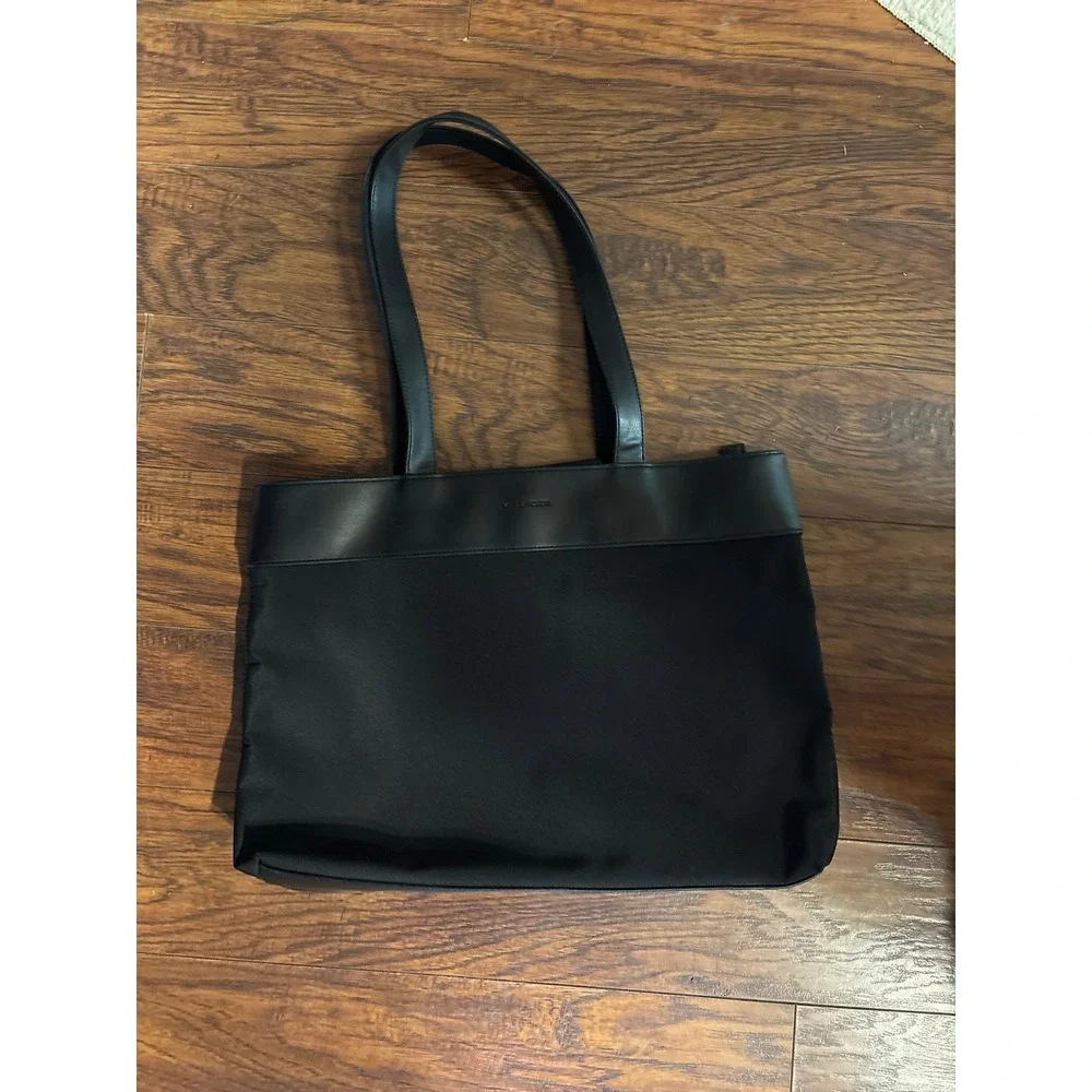 Liz Claiborne Business Tote Laptop Briefcase Black & White Vegan Leather 17